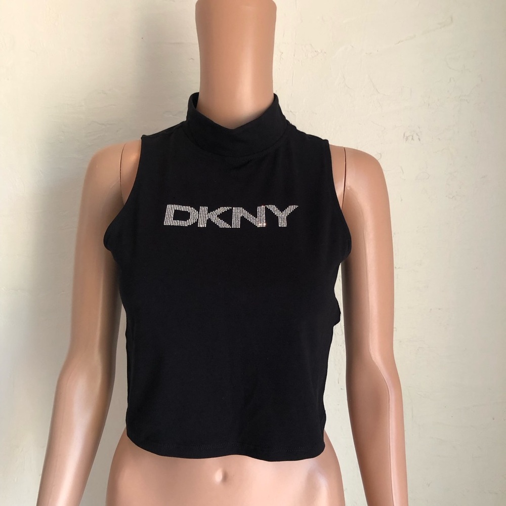 DKNY Sport Women’s Size XS Black High-Neck Cropped Top Sleeveless Activewear